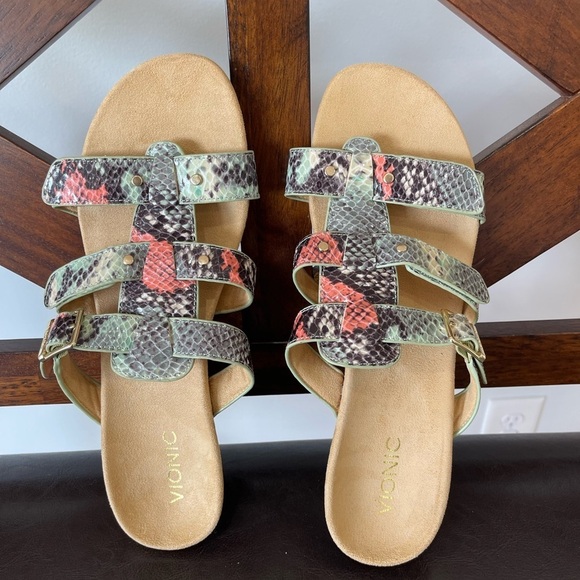 Vionic 381 Radia Snake Print Wedge Slide Sandals Women's 11 - Picture 1 of 15